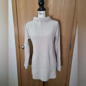 Lysse beige turtleneck cuff sleeve side stitched long sweater
